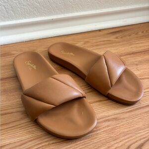Seychelles Trilogy Slide in Tan Leather